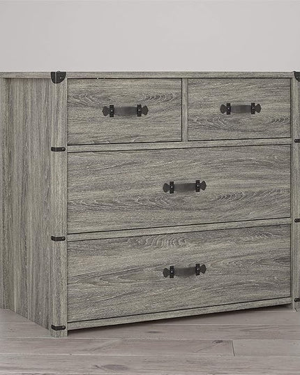 Little Seeds Nova 4 Drawer Storage Grey Dresser, Gray Oak - LeafyLoom