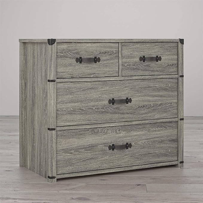 Little Seeds Nova 4 Drawer Storage Grey Dresser, Gray Oak - LeafyLoom