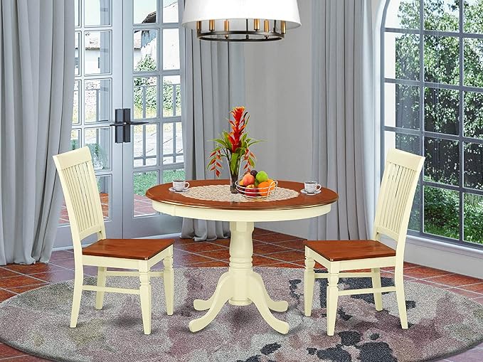 East West Furniture HLWE3-BMK-W Hartland 3 Piece Dinette Set for Small Spaces Contains a Round Table with Pedestal and 2 Dining Chairs, 42x42 Inch - LeafyLoom