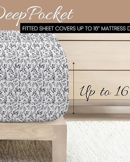 Linen Market 4 Piece Queen Bedding Sheet Set (Navy Vines) - Sleep Better Than Ever with These Ultra-Soft & Cooling Bed Sheets for Your Queen Size Bed - Deep Pocket Fits 16" Mattress - LeafyLoom