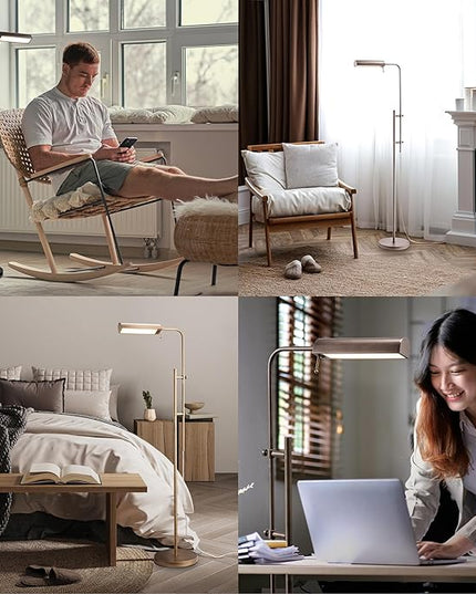 O'Bright Cedric Adjustable Pharmacy Floor Lamp - Industrial Design for Reading, Crafting, Work - 10W LED, Height 45-61 inches - Ideal for Living Room, Bedside, Office - Antique Nickel - LeafyLoom