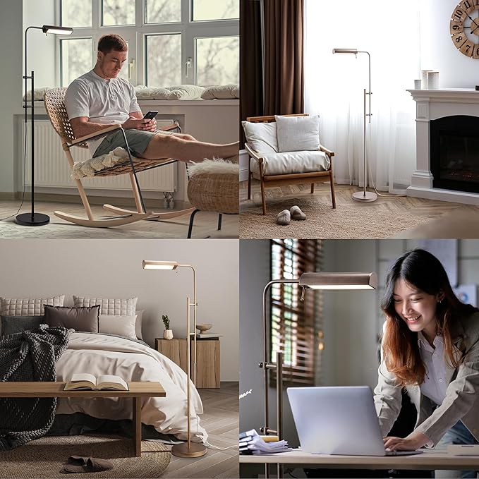 O'Bright Cedric Adjustable Pharmacy Floor Lamp - Industrial Design for Reading, Crafting, Work - 10W LED, Height 45-61 inches - Ideal for Living Room, Bedside, Office - Antique Nickel - LeafyLoom