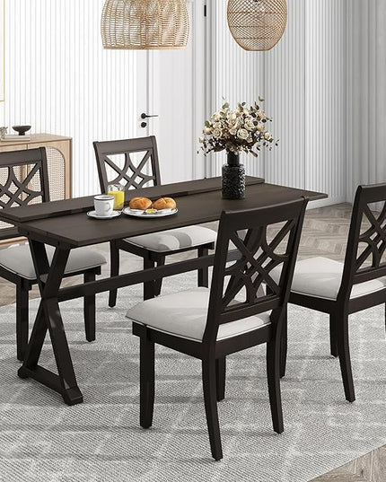 NicBex Small Kitchen Table Set for 4 Dining Room Set 5-Piece Extendable Rubber Wood Dining Table Set with X-Shape Legs for Small Space, Apartment, Studio, Walnut - LeafyLoom