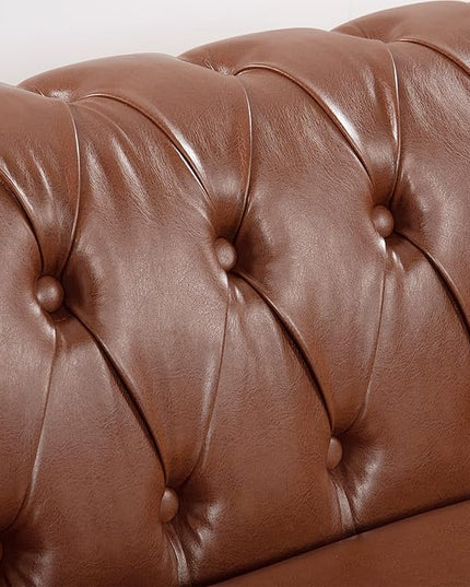 3-Seaters Living Room Clasic Chesterfield Sofa Couch Button Tufted PU Leather Upholstered Sofa&Couch with Luxury Roller Armrest Soild Wood Legs Movable Cushions & Nailhead Decor - LeafyLoom
