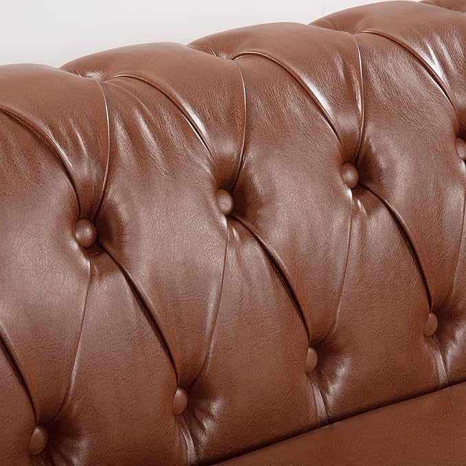 3-Seaters Living Room Clasic Chesterfield Sofa Couch Button Tufted PU Leather Upholstered Sofa&Couch with Luxury Roller Armrest Soild Wood Legs Movable Cushions & Nailhead Decor - LeafyLoom