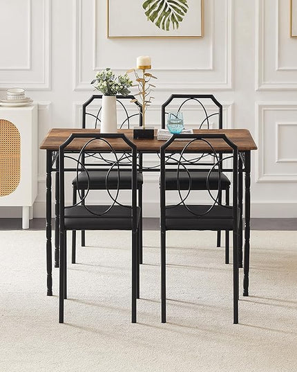 VECELO 5 Pieces Sets,43.3" Table&Chairs for 4,Industrial Counter Height Tabletop with Bar Stools, Rectangle Breakfast Chairs, Living Room, Apartment, Dining Table for 4, Brown - LeafyLoom