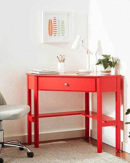 Target Marketing Systems Ellen Corner Desk Drawer and One Storage Shelf For Living Room, Bedroom, or Home Office, Small Computer Table, 42" W x 30" H, Red - LeafyLoom