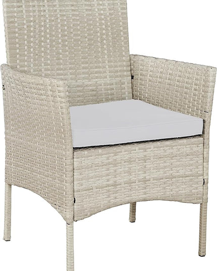 BTEXPERT Outdoor Wicker Conversation 3 Piece Bistro Set Garden Patio Yard Porch Furniture Space Saving Pe Rattan 2 Chairs Cushions Side Storage Glass Table Gray/Cream 3pc, OneSize - LeafyLoom