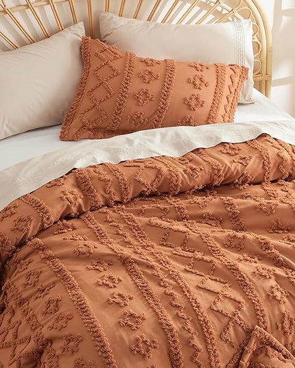 Bedsure Twin/Twin XL Comforter Set Dorm Bedding - Pumpkin Boho Bedding Comforter Set, 2 Pieces Farmhouse Shabby Chic Embroidery Bed Set, Soft Jacquard Tufted Comforter for College - LeafyLoom