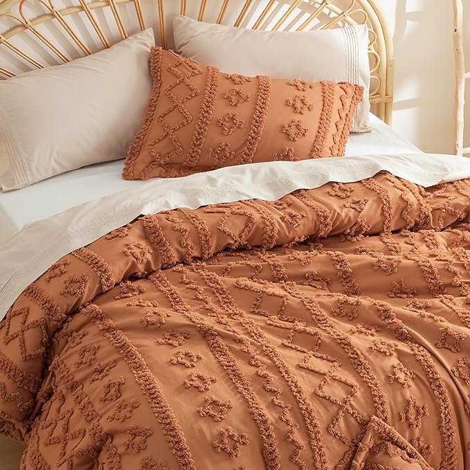 Bedsure Twin/Twin XL Comforter Set Dorm Bedding - Pumpkin Boho Bedding Comforter Set, 2 Pieces Farmhouse Shabby Chic Embroidery Bed Set, Soft Jacquard Tufted Comforter for College - LeafyLoom