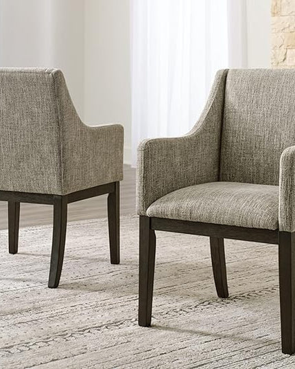 Signature Design by Ashley Burkhaus Traditional Dining Upholstered Arm Chair, 2 Count, Gray & Dark Brown - LeafyLoom