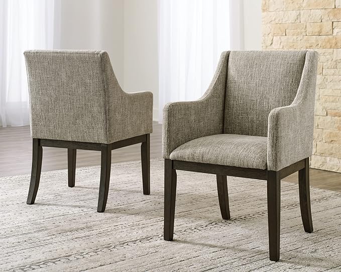 Signature Design by Ashley Burkhaus Traditional Dining Upholstered Arm Chair, 2 Count, Gray & Dark Brown - LeafyLoom