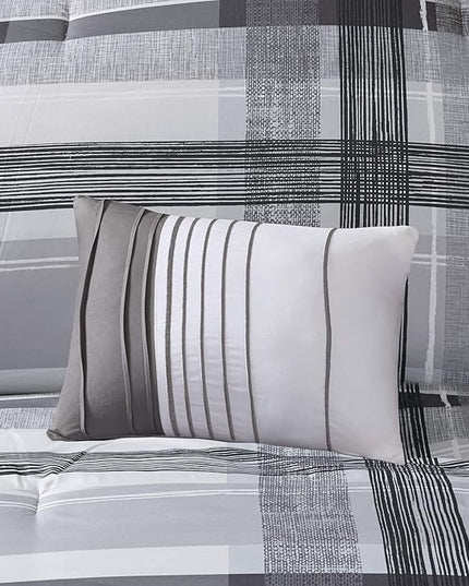 Intelligent Design Rudy Cozy Comforter Casual Cabin Lodge Plaid Design, All Season, Hypoallergenic Cover, Soft Bedding Set with Matching Sham, Decorative Pillow, RBlack Full / Queen - LeafyLoom