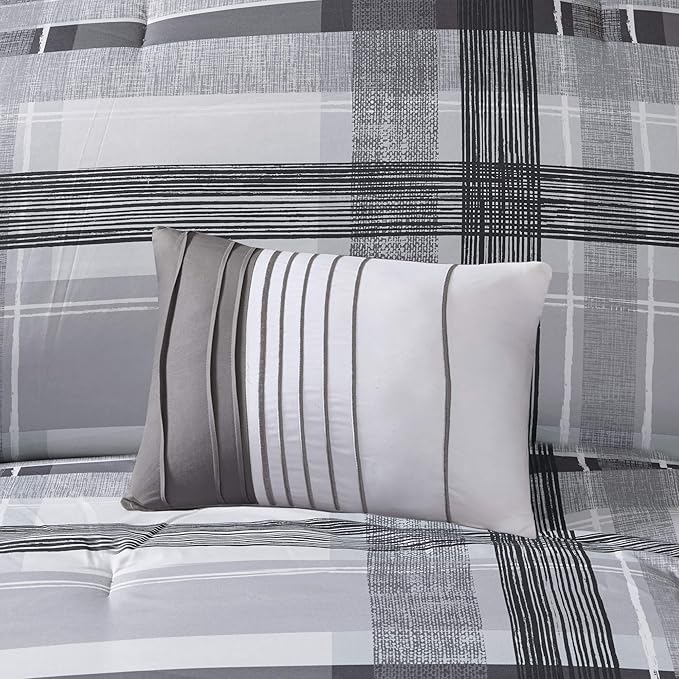 Intelligent Design Rudy Cozy Comforter Casual Cabin Lodge Plaid Design, All Season, Hypoallergenic Cover, Soft Bedding Set with Matching Sham, Decorative Pillow, RBlack Full / Queen - LeafyLoom