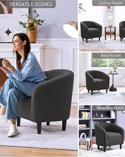 Yaheetech Accent Chairs Set of 2, Furry Living Room Chairs, Sherpa Barrel Chairs with Cozy Soft Padded, Boucle Fabric Armchais for Living Room Bedroom Reception Room Office, Dark Gray - LeafyLoom