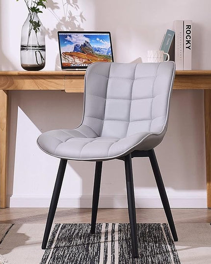 YOUTASTE Grey Dining Chairs Set of 2 PU Leather Upholstered Modern Armless Dining Room Chair with Back Metal Kitchen Dinner Accent Guest Chairs for Vanity Reception Waiting Room - LeafyLoom