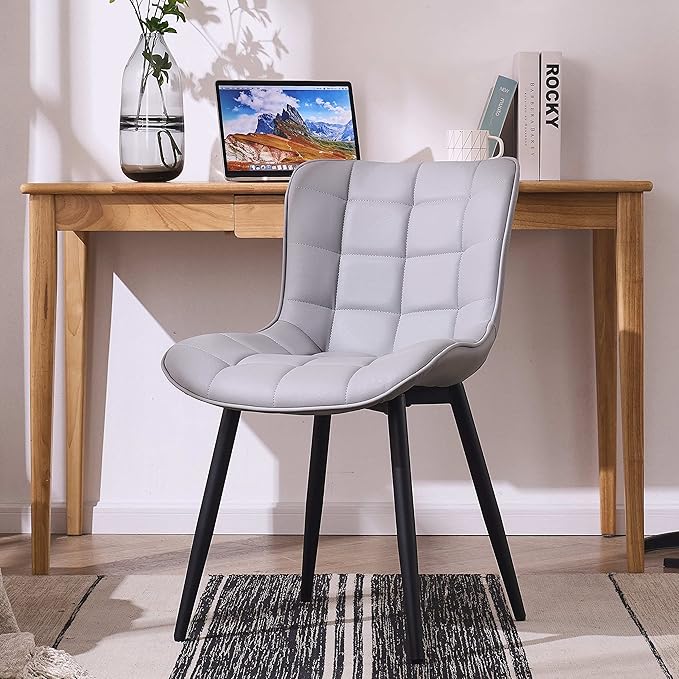 YOUTASTE Grey Dining Chairs Set of 2 PU Leather Upholstered Modern Armless Dining Room Chair with Back Metal Kitchen Dinner Accent Guest Chairs for Vanity Reception Waiting Room - LeafyLoom