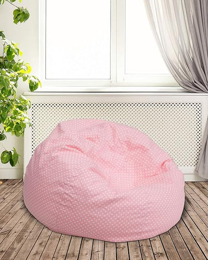 Flash Furniture Dillon Small Bean Bag Chair for Kids and Teens, Foam-Filled Beanbag Chair with Machine Washable Cover, Light Pink Polka Dot - LeafyLoom