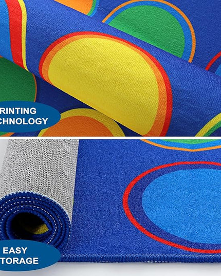 LIVEBOX Sitting Spots Kids Rug for Classroom, Washable School Learning Area Rugs, Colorful Preschool Kids Classroom Carpet Non-Slip Playroom Mat for Daycare Learning,13'x7'5"(Seats-24) - LeafyLoom