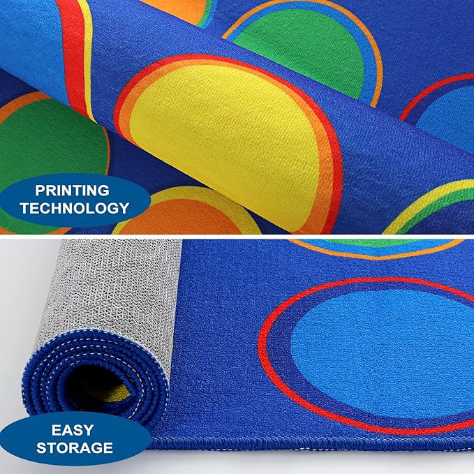 LIVEBOX Sitting Spots Kids Rug for Classroom, Washable School Learning Area Rugs, Colorful Preschool Kids Classroom Carpet Non-Slip Playroom Mat for Daycare Learning,13'x7'5"(Seats-24) - LeafyLoom