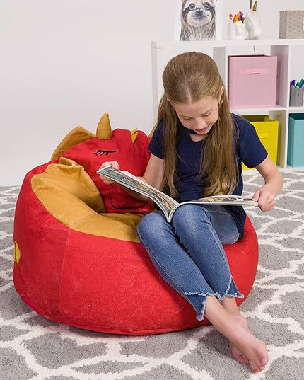 Posh Creations Cute Soft and Comfy Bean Bag Chair for Kids, Large, Animal - Red Dragon - LeafyLoom