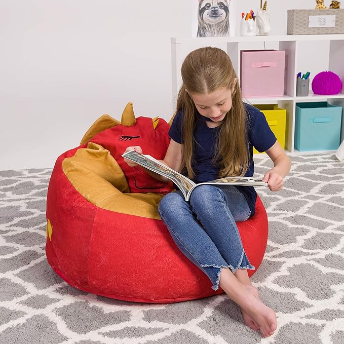 Posh Creations Cute Soft and Comfy Bean Bag Chair for Kids, Large, Animal - Red Dragon - LeafyLoom
