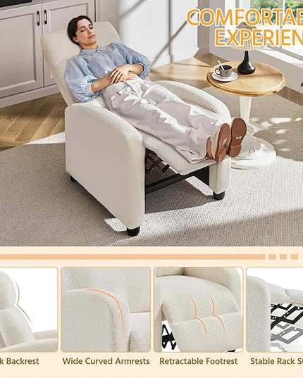 Yaheetech Fabric Recliner Chair Single Sofa Home Theater Seatting Adjustable Modern Single Reclining Chair for Living Room Bedroom Home Theater Ivory - LeafyLoom