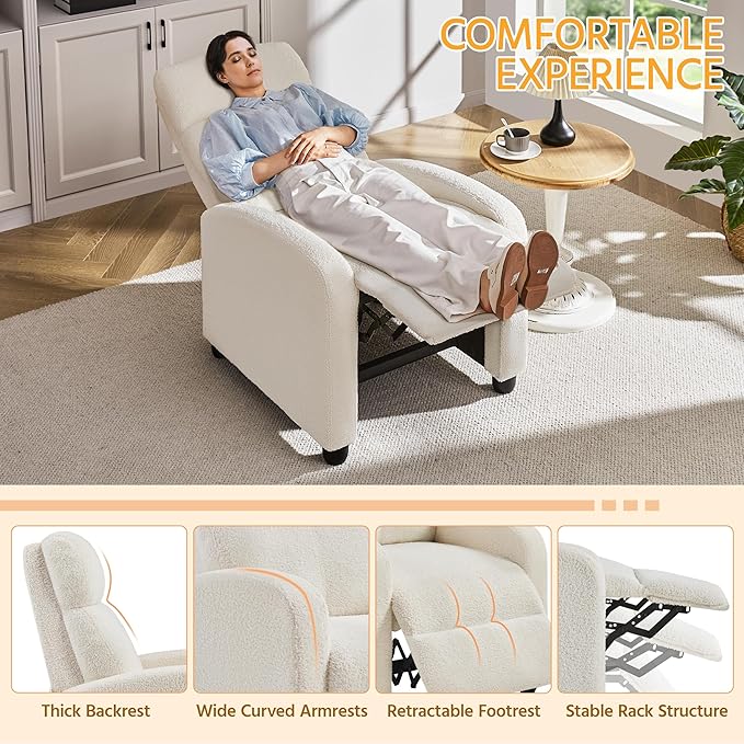Yaheetech Fabric Recliner Chair Single Sofa Home Theater Seatting Adjustable Modern Single Reclining Chair for Living Room Bedroom Home Theater Ivory - LeafyLoom