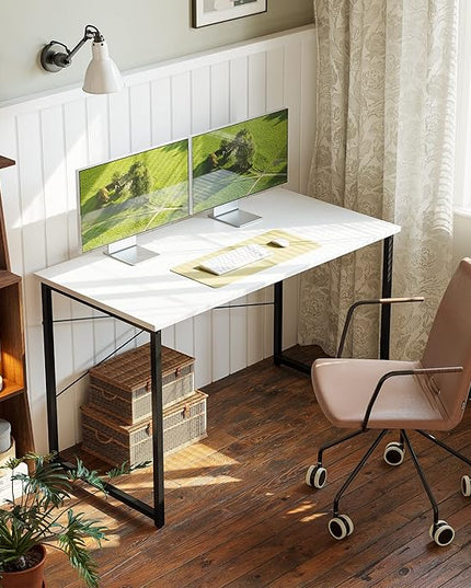 BANTI Computer Desk, 47 inch Home Office Desk, Modern Simple Style PC Table for Home, Office, Study, Writing, White - LeafyLoom