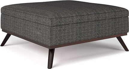 SIMPLIHOME Owen 36 Inch Wide Mid Century Modern Square Coffee Table Lift Top Storage Ottoman in Upholstered Ebony Fabric, For the Living Room - LeafyLoom