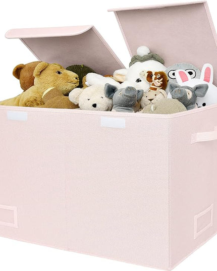 GRANNY SAYS Toy Chest with Lids, Foldable Toy Storage Organizer with Handles, Stuffed Animal Storage for Nursery Room Playroom, Girl's Room, Living Room, Large Toy Box for Girls, Pink - LeafyLoom