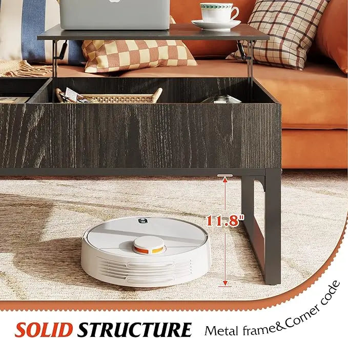 WLIVE Lift Top Coffee Table with Storage, Coffee Table with Lifting Top & Sliding Top, Wood Coffee Table for Living Room, Modern Center Table with 2 Hidden Compartment for Home, Office, Charcoal Black - LeafyLoom