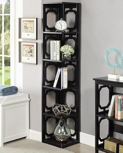 Convenience Concepts Omega 5 Tier Corner Bookcase, Black - LeafyLoom