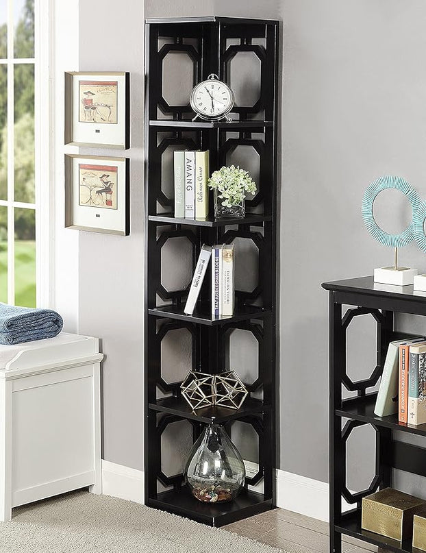Convenience Concepts Omega 5 Tier Corner Bookcase, Black - LeafyLoom