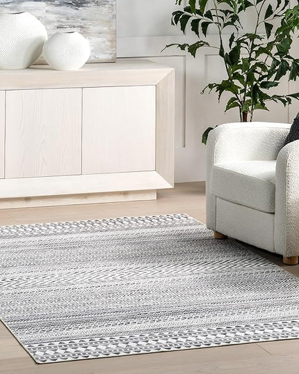 nuLOOM Kira Machine Washable Tribal Geometric Ultra Thin Area Rug, 9' x 12', Grey - LeafyLoom