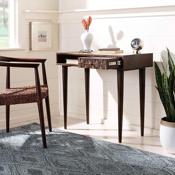Safavieh Home Office Zinnia Modern Walnut Brown 1-drawer Desk - LeafyLoom