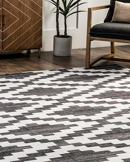 nuLOOM Tamera Modern Diamonds Machine Washable Ultra Thin Area Rug, 8' x 10', Grey - LeafyLoom