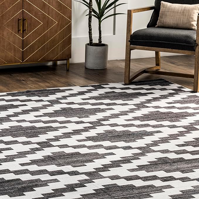 nuLOOM Tamera Modern Diamonds Machine Washable Ultra Thin Area Rug, 8' x 10', Grey - LeafyLoom