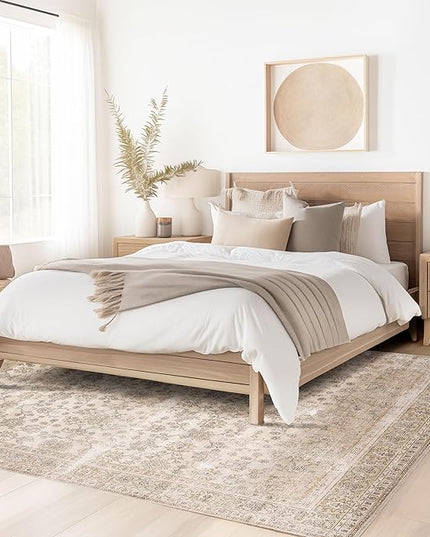 nuLOOM Deadra Medallion 6 Square Machine Washable Area Rug for Living Room Bedroom Dining Room Kitchen, Beige/Ivory - LeafyLoom