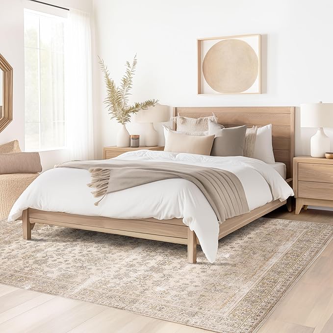 nuLOOM Deadra Medallion 8 Square Machine Washable Area Rug for Living Room Bedroom Dining Room Kitchen, Beige/Ivory - LeafyLoom