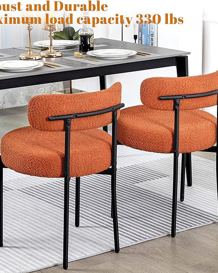 DYHOME Mid-Century Modern Dining Chairs Set of 4, Kitchen Dining Room Chairs, Comfortable Upholstered Chairs for Dining Room Kitchen Living Room with Matte Black Metal Frame, Orange - LeafyLoom