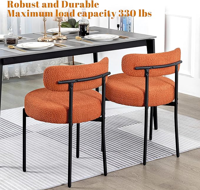 DYHOME Mid-Century Modern Dining Chairs Set of 2, Kitchen Dining Room Chairs, Comfortable Upholstered Chairs for Dining Room Kitchen Living Room with Matte Black Metal Frame, Orange - LeafyLoom