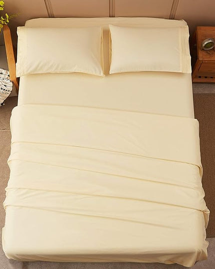SONORO KATE Bed Sheet Set Super Soft Microfiber 1800 Thread Count Luxury Egyptian Sheets 18-Inch Deep Pocket Wrinkle-4 Piece(California King Ivory) - LeafyLoom
