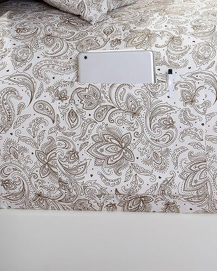 Elegant Comfort Softest and Coziest 6-Piece Sheet Set - 1500 Premium Hotel Quality Microfiber - Deep Pocket, Wrinkle Resistant 6-Piece Paisley Pattern Bed Sheet Set, Full, Paisley Taupe - LeafyLoom