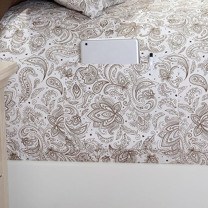 Elegant Comfort Softest and Coziest 6-Piece Sheet Set - 1500 Premium Hotel Quality Microfiber - Deep Pocket, Wrinkle Resistant 6-Piece Paisley Pattern Bed Sheet Set, Full, Paisley Taupe - LeafyLoom
