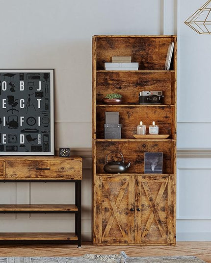 IRONCK Industrial Bookshelves and Bookcases with Doors Floor Standing 6 Shelf Display Storage Shelves 70 in Tall Bookcase for Home Office, Living Room - LeafyLoom