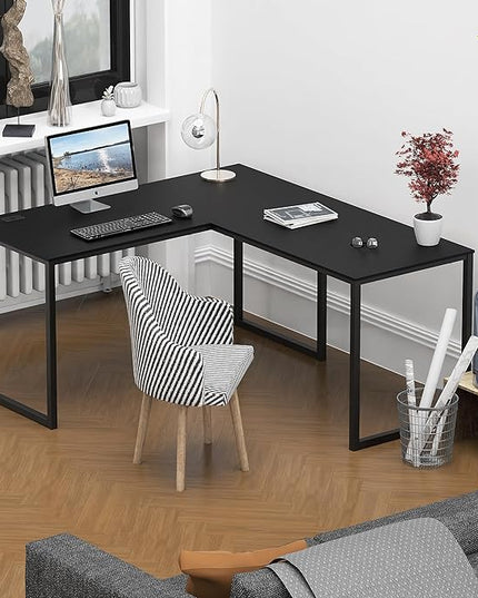 SHW Home Office 55-Inch Large L Shaped Corner Desk, 24" Deep, Black - LeafyLoom