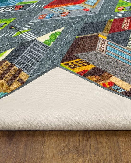 KC CUBS Road Play Map City Car Vehicle Traffic Educational Learning & Fun Game Area Non Slip Boy & Girl Kids Rug Carpet for Children Bedroom, Toddler Classroom & Baby Playroom Mat, Playtime Activity - LeafyLoom