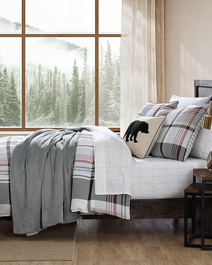 Eddie Bauer- King Comforter Set, Reversible Microsuede Bedding with Matching Sham(s), Casual Home Decor (Normandy Plaid Black, King) - LeafyLoom
