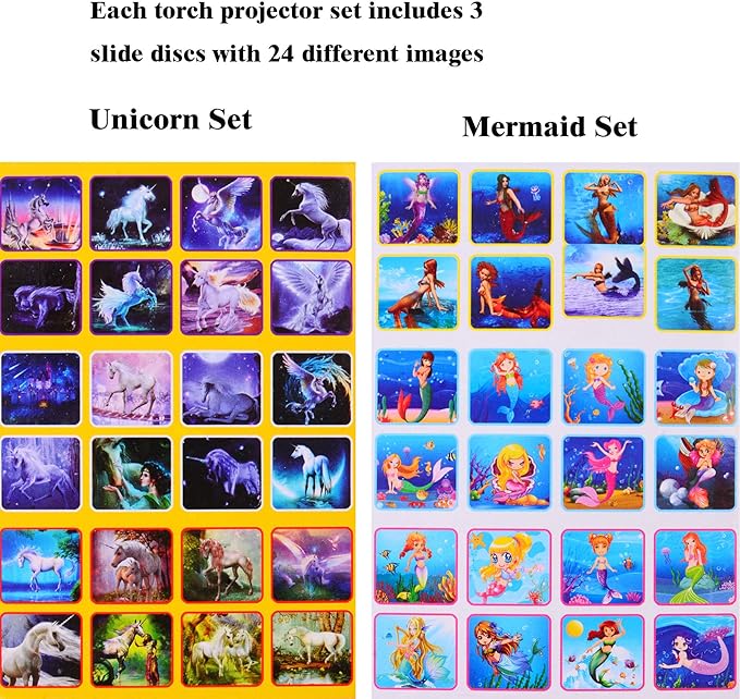 Georgie Porgy Children Projector Toys Educational Science Set Wall Ceiling Tent Torch Flashlight for Kids Gifts for Boys Girls with 2pcs Tattoo Stickers (Unicorn + Mermaid) - LeafyLoom